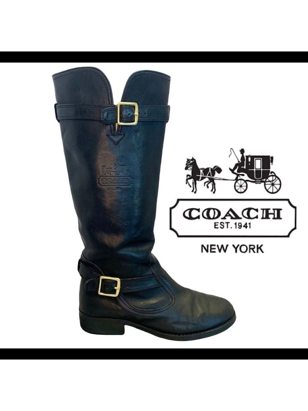 𝅺COACH Black Leather Whitley Riding Boots Size 6